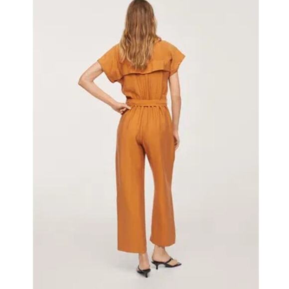Mango Lyocell Jumpsuit With Belt Straight Leg Utility Pockets Mustard Size XXL - Picture 2 of 13